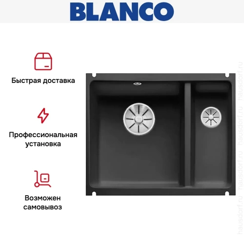 Мойка Blanco SUBLINE 350/150-U керамика отводная арматура InFino® черный фото 7