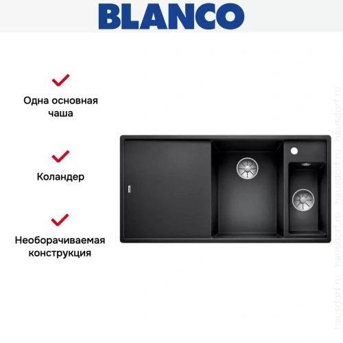 Мойка Blanco AXIA III 6 S-F чаша справа, доска ясень клапан-автомат InFino® антрацит фото 4