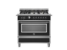 Варочный центр Bertazzoni, 6 газовых конфорок и многофункциональный электрический шкаф, Heritage, 90 см, черный Черный матовый