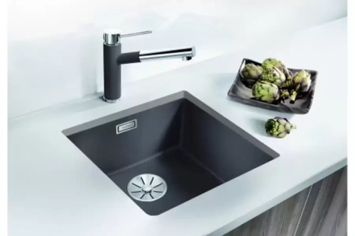 Мойка Blanco SUBLINE 400-U SILGRANIT отводная арматура InFino® алюметаллик темный фото 2