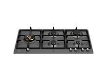 Встраиваемая газовая варочная панель Bertazzoni, с конфоркой dual wok сбоку, 90 см, черный матовый Черный матовый