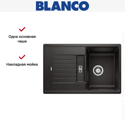 Мойка BLANCO ZIA 45 S Silgranit черный фото 4