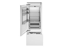 Встраиваемый холодильник/морозильник Total No Frost Bertazzoni, под навеску мебельных панелей, петли слева, шириной 75см Белый