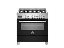 Варочный центр Bertazzoni, 6 газовых конфорок и многофункциональный электрический шкаф, 90 см, черный Черный глянец