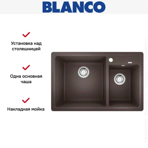 Мойка BLANCO LEGRA 8 SIlgranit кофе, чаша слева фото 8