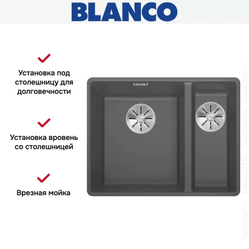 Мойка Blanco SUBLINE 340/160-F отводная арматура InFino® темная скала фото 2