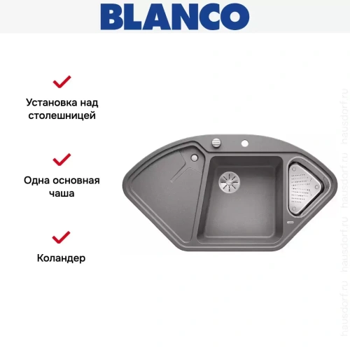 Мойка Blanco DELTA II SILGRANIT клапан-автомат InFino® алюметаллик фото 4