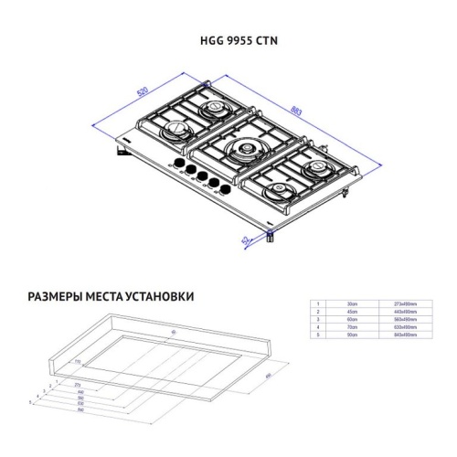 Газовая стеклянная варочная панель Korting HGG 9955 CTN фото 3