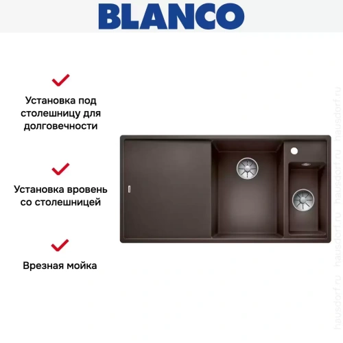 Мойка Blanco AXIA III 6 S-F чаша справа, доска ясень клапан-автомат InFino® кофе фото 3